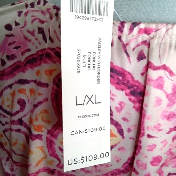 💕New Chico's Pink Paisley Poncho💕 - Picture 3 of 4